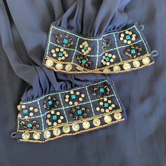 Brigitte Bailey Blue Chiffon Slit Sleeve Rhinestone Cuff Mini Cocktail Dress - Picture 10 of 10